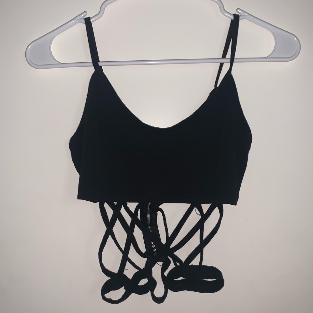 Black zip up crop top